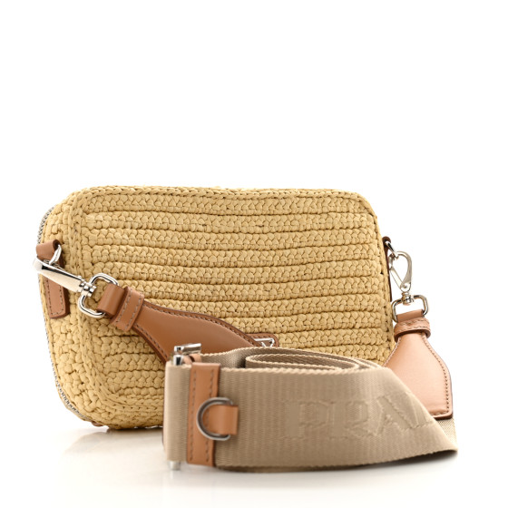 PRADA Yarn Raffia Effect Crochet Brique Crossbody Bag