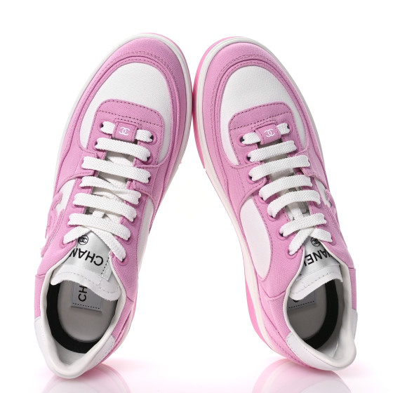 CHANEL Cotton Sneakers 37 Pink White 1669198 | FASHIONPHILE
