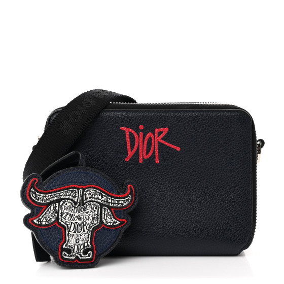 小物 Dior x Shawn Stussy Trifold Wallet CHRISTIAN DIOR X SHAWN STUSSY Grained Calfskin Ox Head