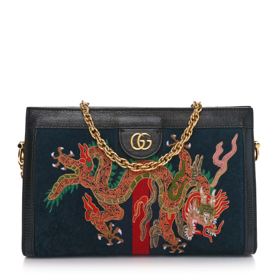 ♡puchi♡ GUCCI Suede Patent Web Dragon Embroidered Small Ophidia