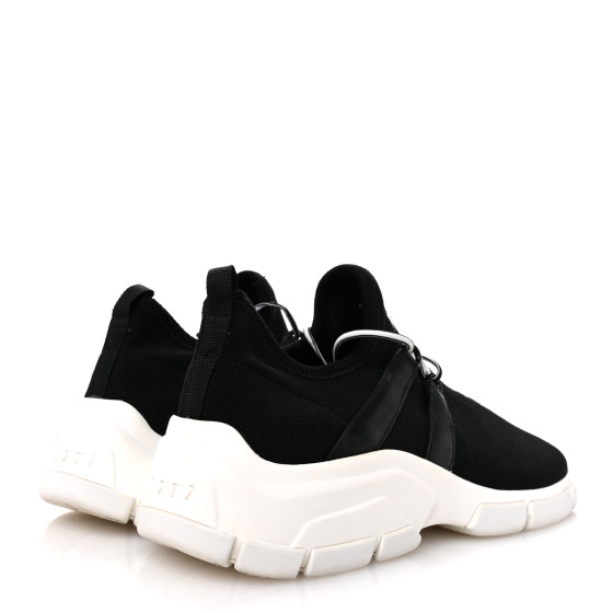 PRADA Knit Fabric Logo Womens Sneakers 37 Black White