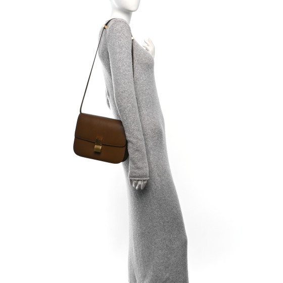 CELINE Box Calfskin Medium Classic Box Flap Bag Camel