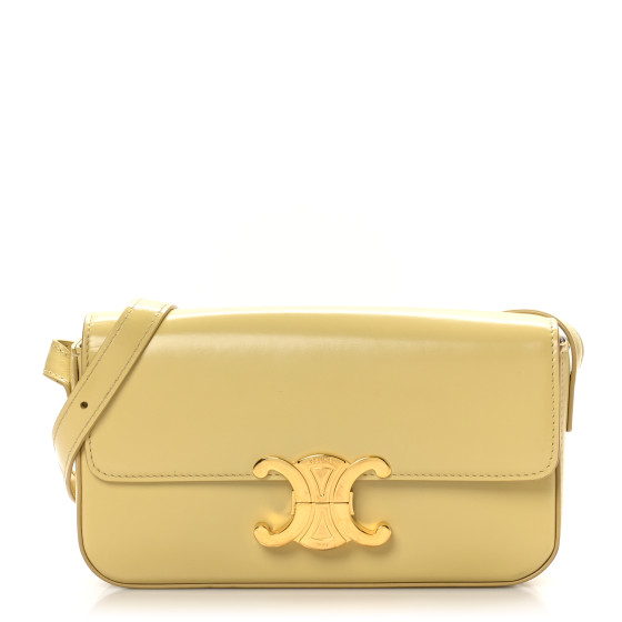 CELINE Shiny Calfskin Triomphe Shoulder Bag Papyrus