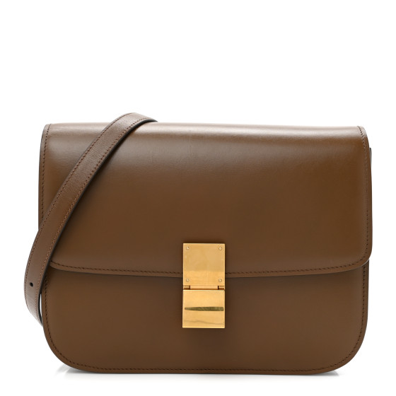 CELINE Box Calfskin Medium Classic Box Flap Bag Camel
