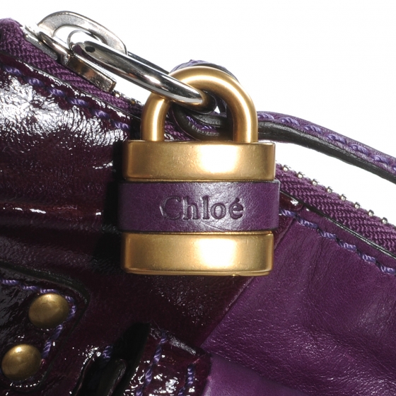 CHLOE Patent Leather Paddington Pochette Bag Dark Purple
