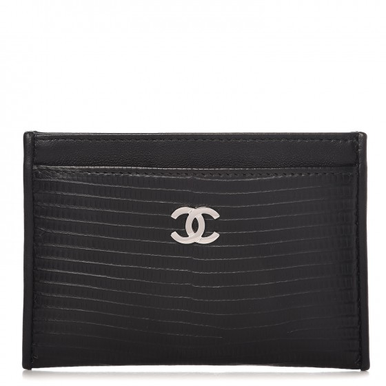 CHANEL Lizard Card Holder Black 258317 | FASHIONPHILE