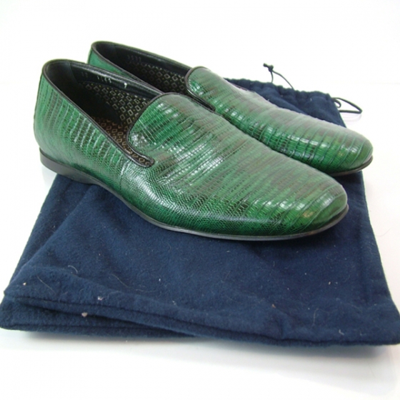 PRADA Lizard Loafers Men's Driving Shoes 7 Green 10302