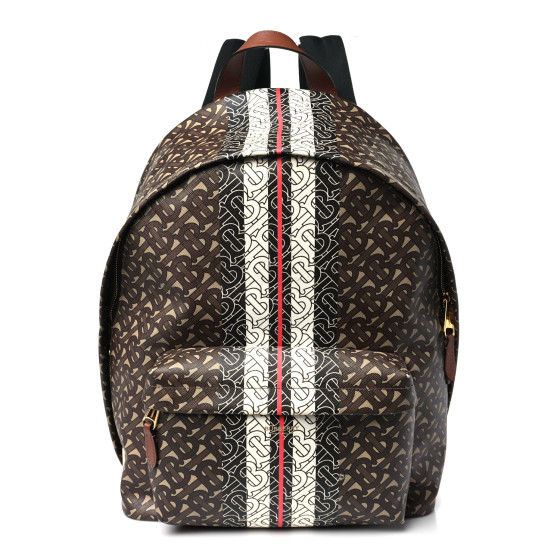 BURBERRY E-Canvas Monogram Stripe Backpack Bridle Brown