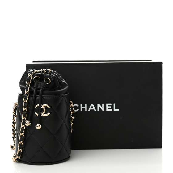 CHANEL Lambskin Quilted Mini Bucket Bag With Chain Black