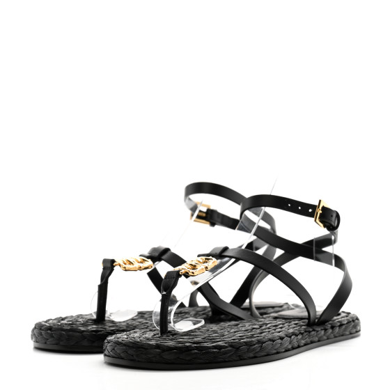 GIVENCHY Calfskin Raffia 4G Liquid Tong Sandals 35 Black