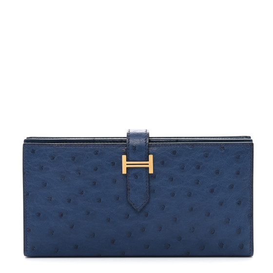 HERMES Ostrich Bearn Wallet Bleu Indigo 1566151 | FASHIONPHILE