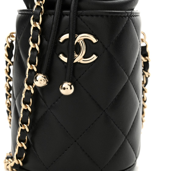 【CHANEL】Mini Bucket Crossbody Bag Black Chanel Black Quilted Leather Mini Drawstring CC Bucket Bag