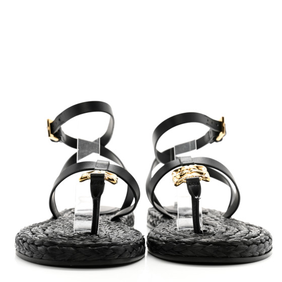 GIVENCHY Calfskin Raffia 4G Liquid Tong Sandals 35 Black