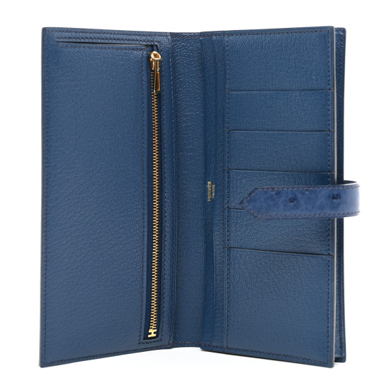 【オススメ♡】HERMES Hermesnap wallet／Bleu Indigo HERMES Ostrich Bearn Wallet Bleu Indigo 1566151 | FASHIONPHILE