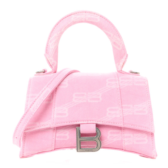 BALENCIAGA Washed Denim BB Monogram Hourglass Top Handle Bag