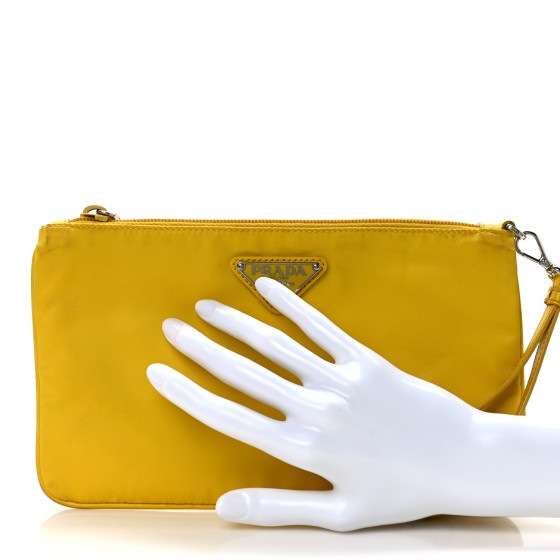 PRADA Tessuto Nylon Triangle Wristlet Pouch Yellow 1564551