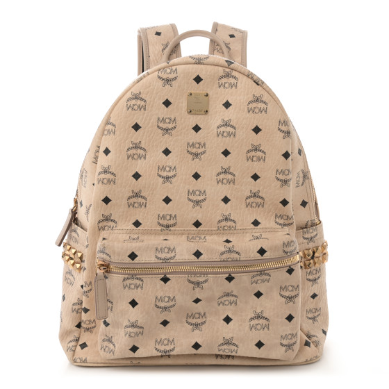 MCM Visetos Medium Studded Stark Backpack Beige