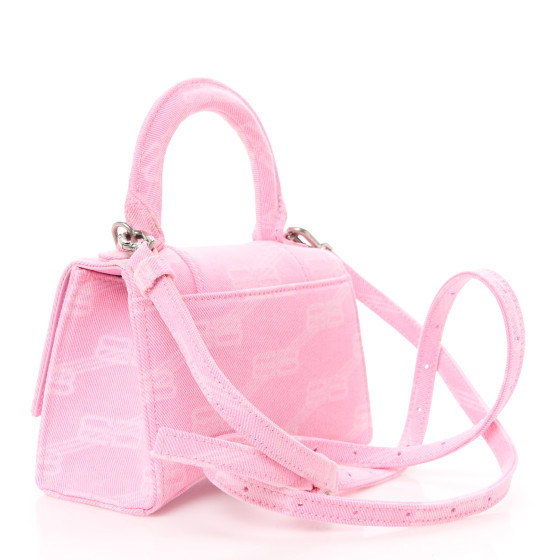 BALENCIAGA Washed Denim BB Monogram Hourglass Top Handle Bag
