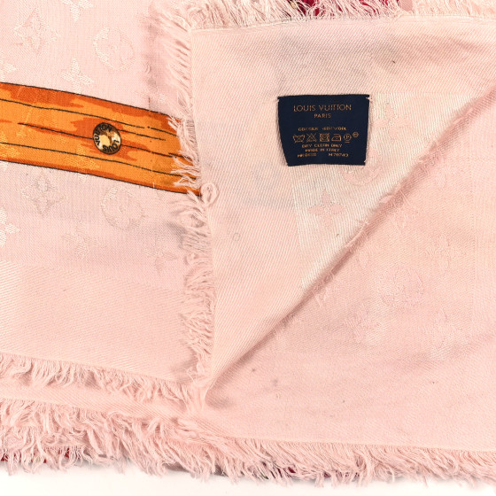 LOUIS VUITTON Silk Monogram Trunks Square Scarf Pink Red