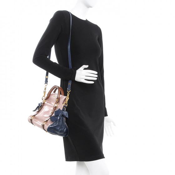 MIU MIU Vitello Lux MIni Bow Bag Pink Blue 264036 | FASHIONPHILE