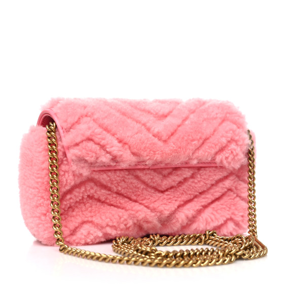 ショルダーバッグ・ポシェット Shearling Trim Super Mini GG Marmont Shoulder Bag New Gucci Shearling Trim Super Mini GG Marmont Shoulder Bag