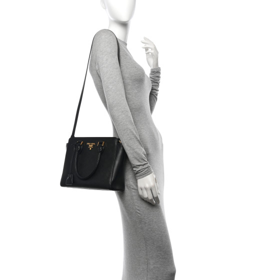 【関税込み】prada Saffiano handbag Prada Black Saffiano Leather Lux Leather Jeweled Medium