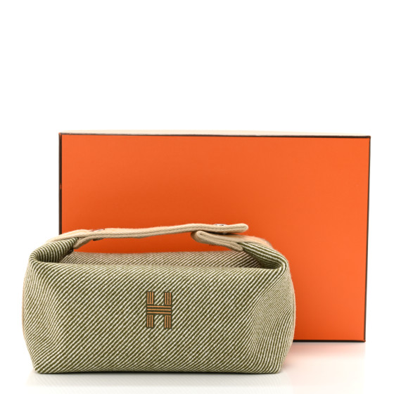 【HERMES】Small Bride-A-Brac H Natte Case Wool & Vert Foret Authentic Hermes Wool Small Bride-A-Brac H Natte Pouch Vert