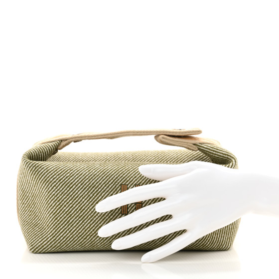 【HERMES】Small Bride-A-Brac H Natte Case Wool & Vert Foret Authentic Hermes Wool Small Bride-A-Brac H Natte Pouch Vert