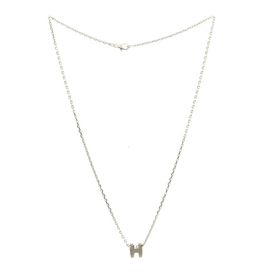 ★Hermes★(W) Mini Pop H Pendant★Palladium & Marron Glace HERMES Palladium Mini Pop H Pendant Necklace Marron Glace