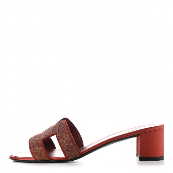 HERMES Satin Crystal Powder Oasis Sandals 39 Rouge Tomette