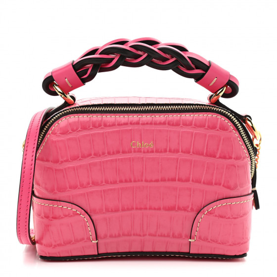 CHLOE Crocodile Embossed Mini Daria Chain Bag Hot Pink