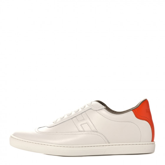 HERMES Calfskin Mens Quicker Sneakers 38 White Orange 966793