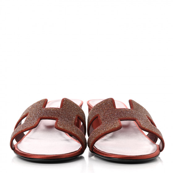 Hermès 赤 オアジス　39 HERMES Satin Crystal Powder Oasis Sandals 39 Rouge Tomette