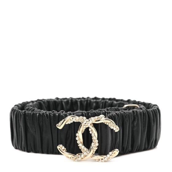 CHANEL Lambskin Crystal CC Belt 85 34 Black 1697926