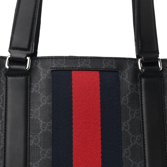 GUCCI GG Supreme Monogram Web Tote Black Grey 1687724