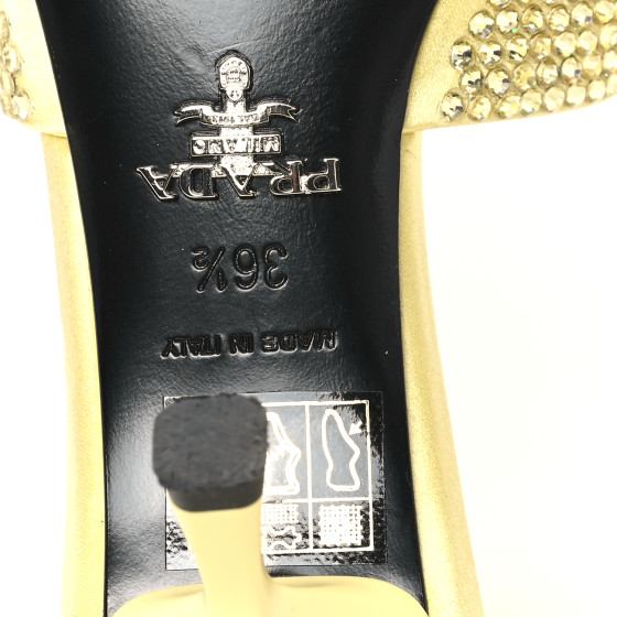 PRADA Satin Crystal Logo 65mm Slide Sandals 36.5 Ananas