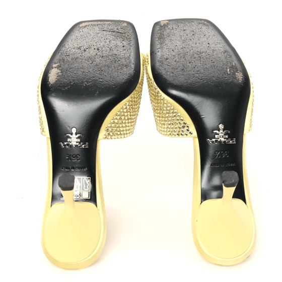 PRADA Satin Crystal Logo 65mm Slide Sandals 36.5 Ananas