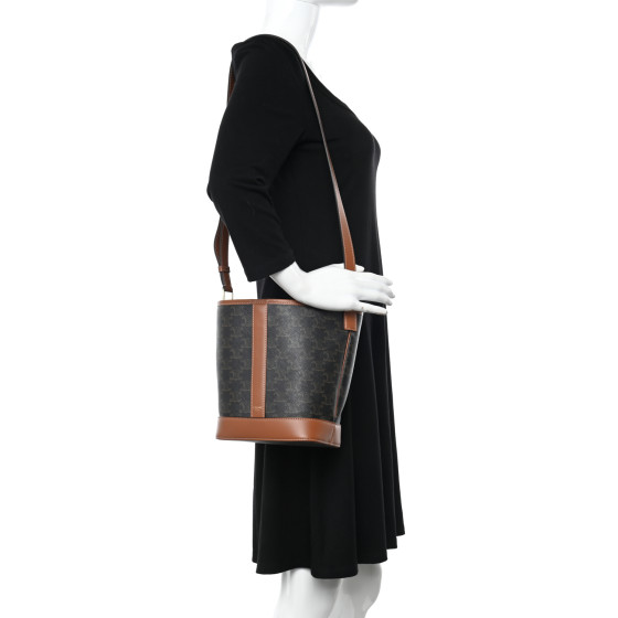 CELINE Triomphe Canvas Calfskin Small Bucket Bag Tan 1338672