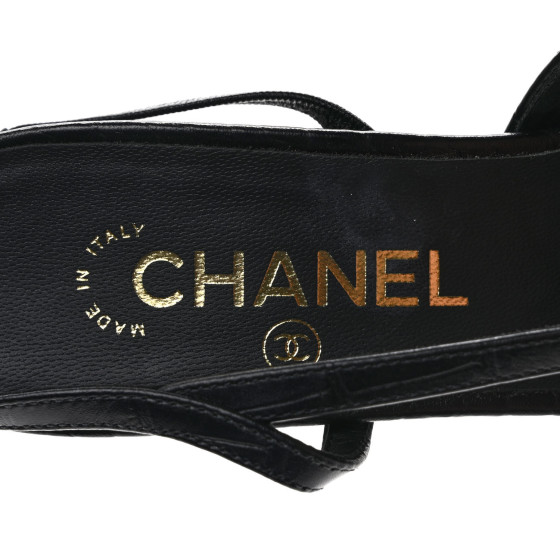 CHANEL Calfskin Crocodile Embossed Patent Cap Toe CC
