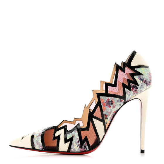 CHRISTIAN LOUBOUTIN Shiny Nappa Patent Snakeskin Explorete 100 Pumps 35.5 White Black Multicolor