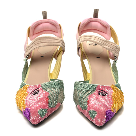 FENDI Technical Mesh FF Beaded Colibri 85mm Slingback Pumps