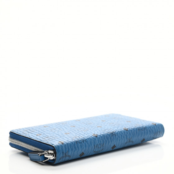 MCM Visetos Large Zip Around Wallet Munich Blue 1075401