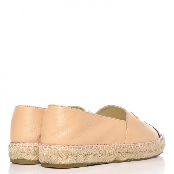 CHANEL Lambskin CC Espadrilles 39 Beige Black 264808