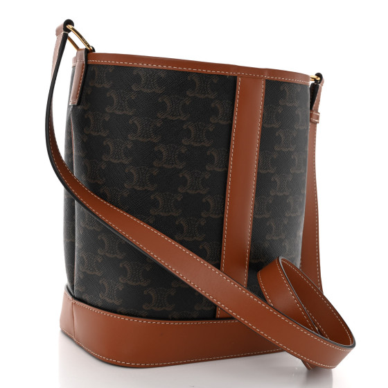 送料込【CELINE】SMALL BUCKET BAG IN TRIOMPHE CANVAS Women's Small bucket in Triomphe canvas and calfskin