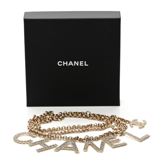 CHANEL Metal Crystal 90's Icon Logo Chain Belt Gold 1329689