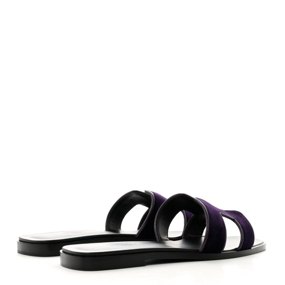 HERMES Velvet Nappa Oran Sandals 38.5 Violet Fonce 1340095