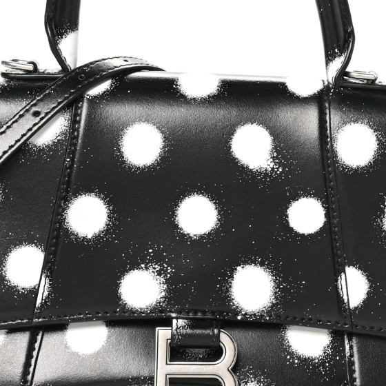【BALENCIAGA】Hourglass トップハンドルバッグ★スプレードット BALENCIAGA Smooth Calfskin Spray Polka Dot Small Hourglass