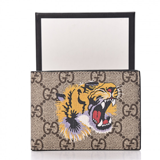 Gucci Wallet Beige GG Supreme Signature Canvas Tiger Print