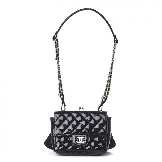 Chanel Limited Edition Patent Lace Mini Kiss Lock Flap Double Bag Blac –  Afashionistastore