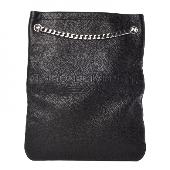 GIVENCHY Pebbled Calfskin Large HDG Flat Tote Black 330654 